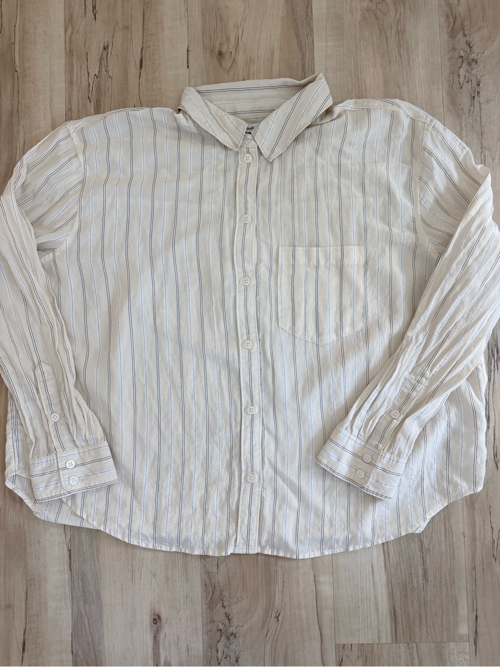 Madewell Women’s Striped Button Front Long Sleeve Shirt Beige Blue Size XL